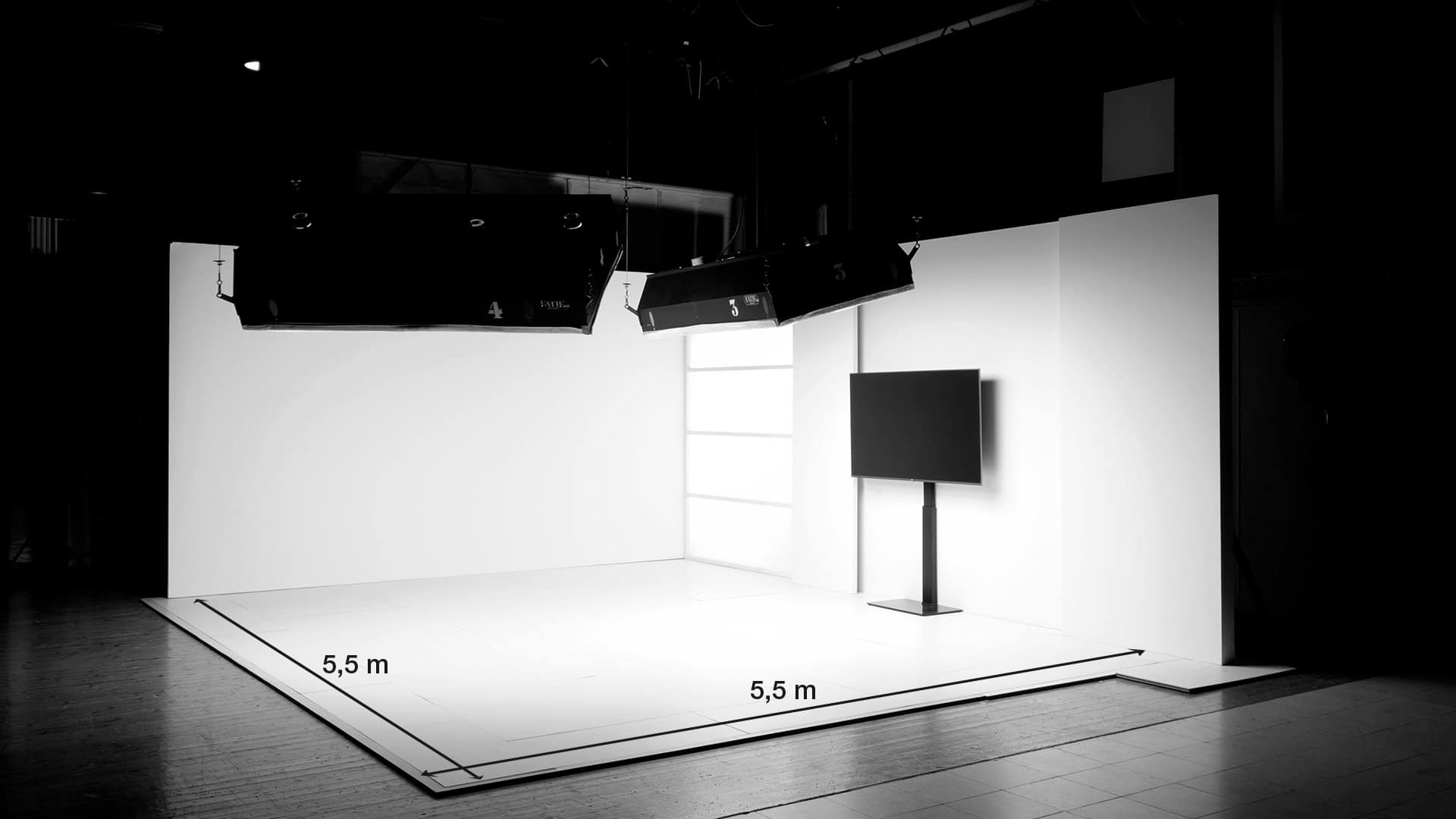 Plató videopodcast amb les mides: 5,5 x 5,5 m