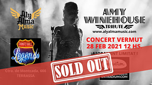 Cartel Sold Out del concierto de Amy Winehouse Tribute del 28 del febrero del 2021 en Sala Legends DAnce Hall de Terrassa (Aly Alma Music)